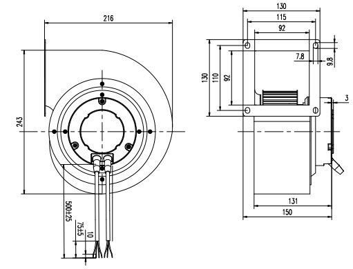 EC離心風(fēng)機140mm外形尺寸圖