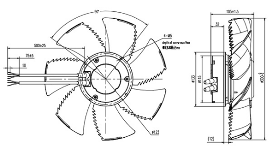 EC軸流風機300mm外形尺寸圖