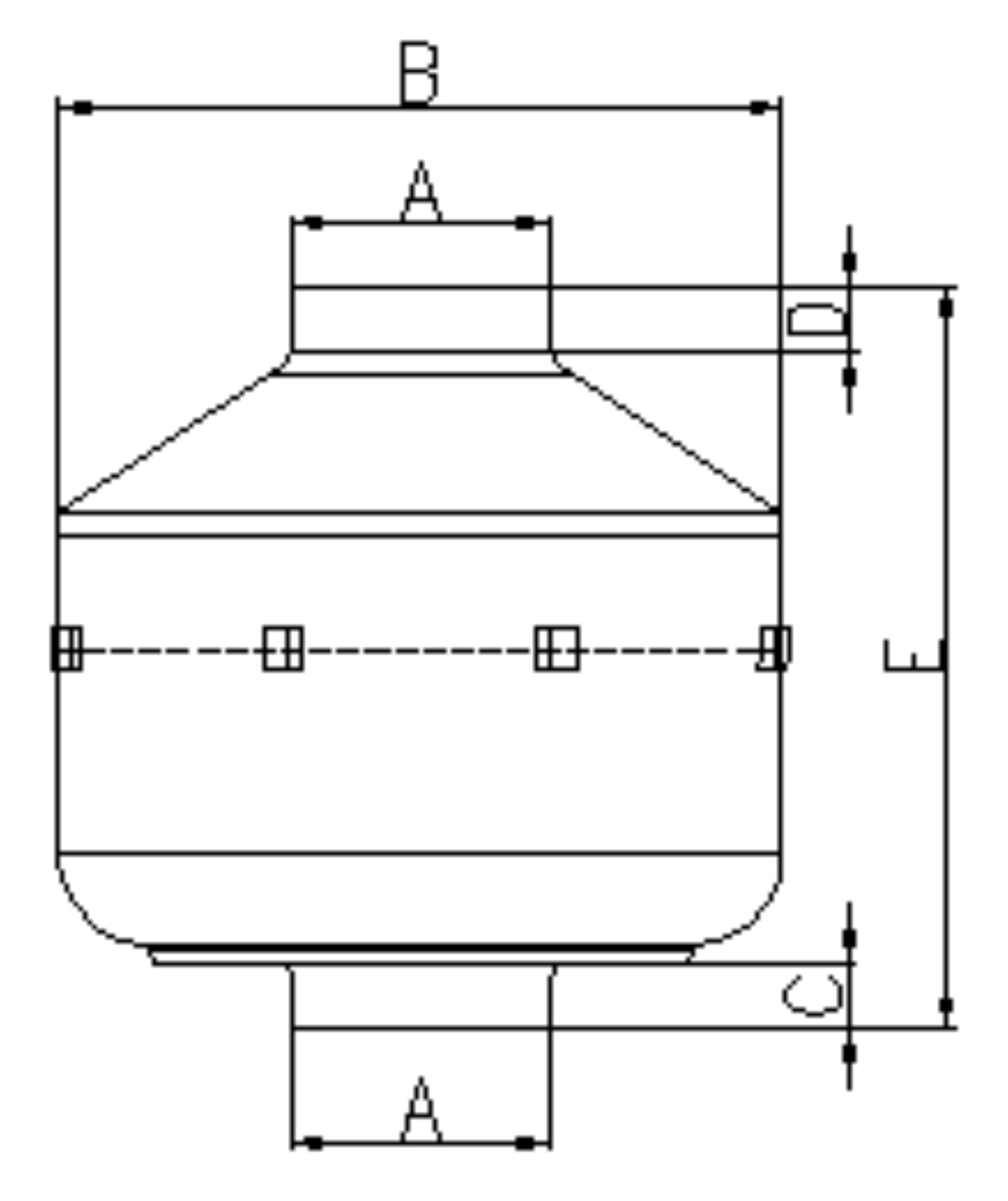 鐵殼后傾式圓形管道離心風(fēng)機外形尺寸圖